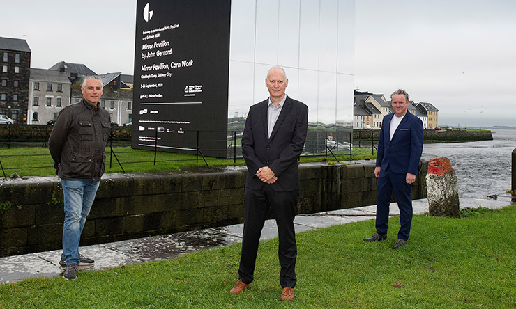 Team from Flogas and Galway International Arts Festival in Galway city with one of the art installations